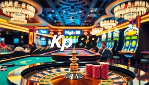 Experience thrilling casino action with Kp 88-themed poker chips and vibrant gaming tables.