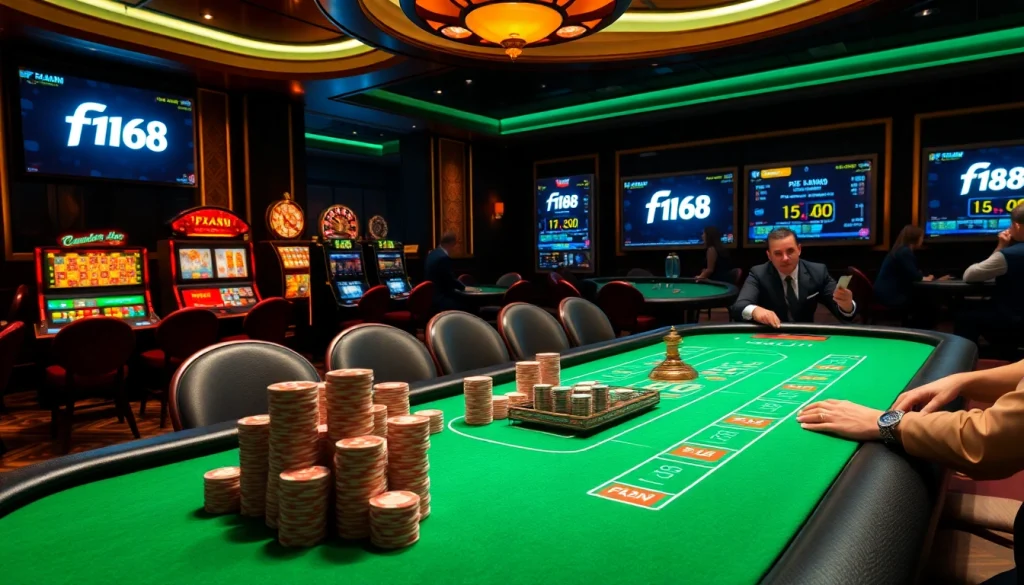 Experience thrilling action at f168 ai tables with vibrant poker chips and elegant casino ambiance.