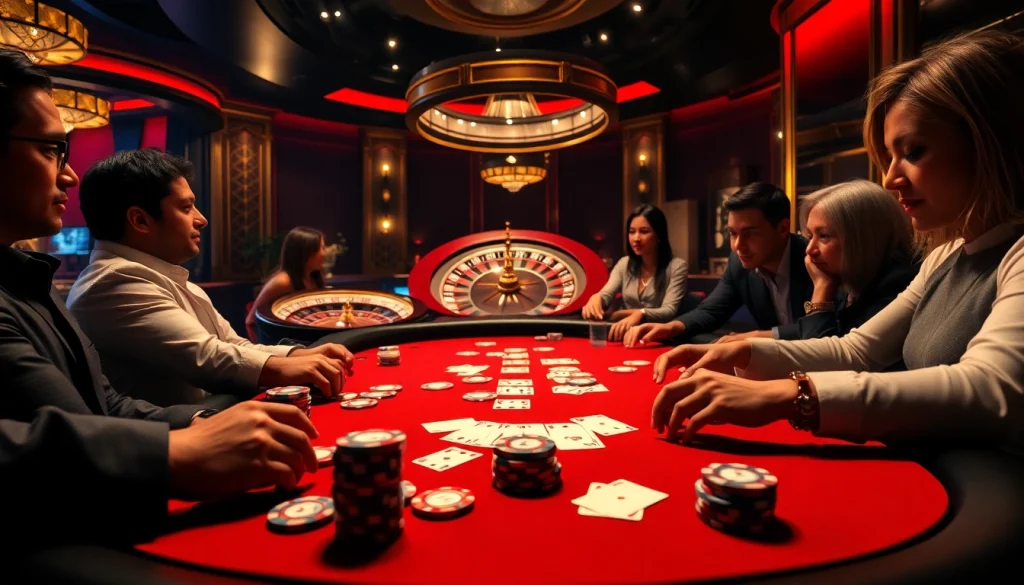 Players enjoying intense poker games at HITCLUB, surrounded by luxury casino elements.