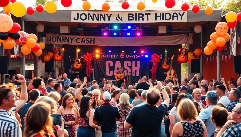 Celebrating at johnnycashbirthday.com with fans enjoying music and festivities.
