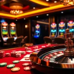 Engaging scene at 39bet casino with vibrant poker chips and roulette wheel.