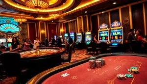 Play exciting games at https://vj88.online/ featuring casino tables, poker chips, and roulette wheels.