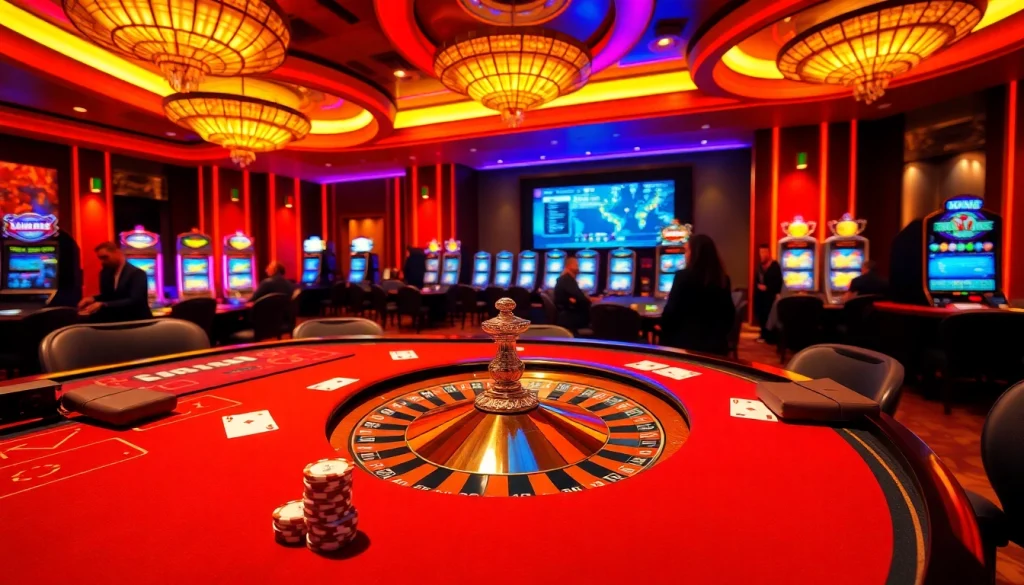 Engaged players gamble at a luxurious casino scene reflecting the excitement of https://kuwin.ng/.