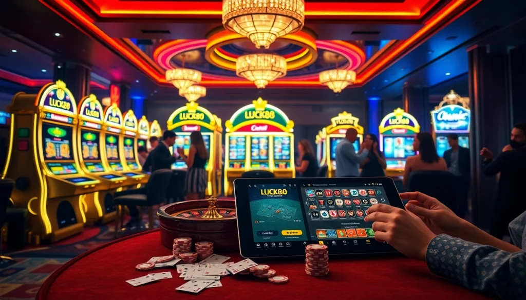 LUCK88 slot machines attract enthusiastic players in a lively casino atmosphere.