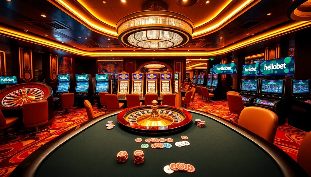 Engaging scene highlighting hello88 bet with roulette, poker, and vibrant casino atmosphere.