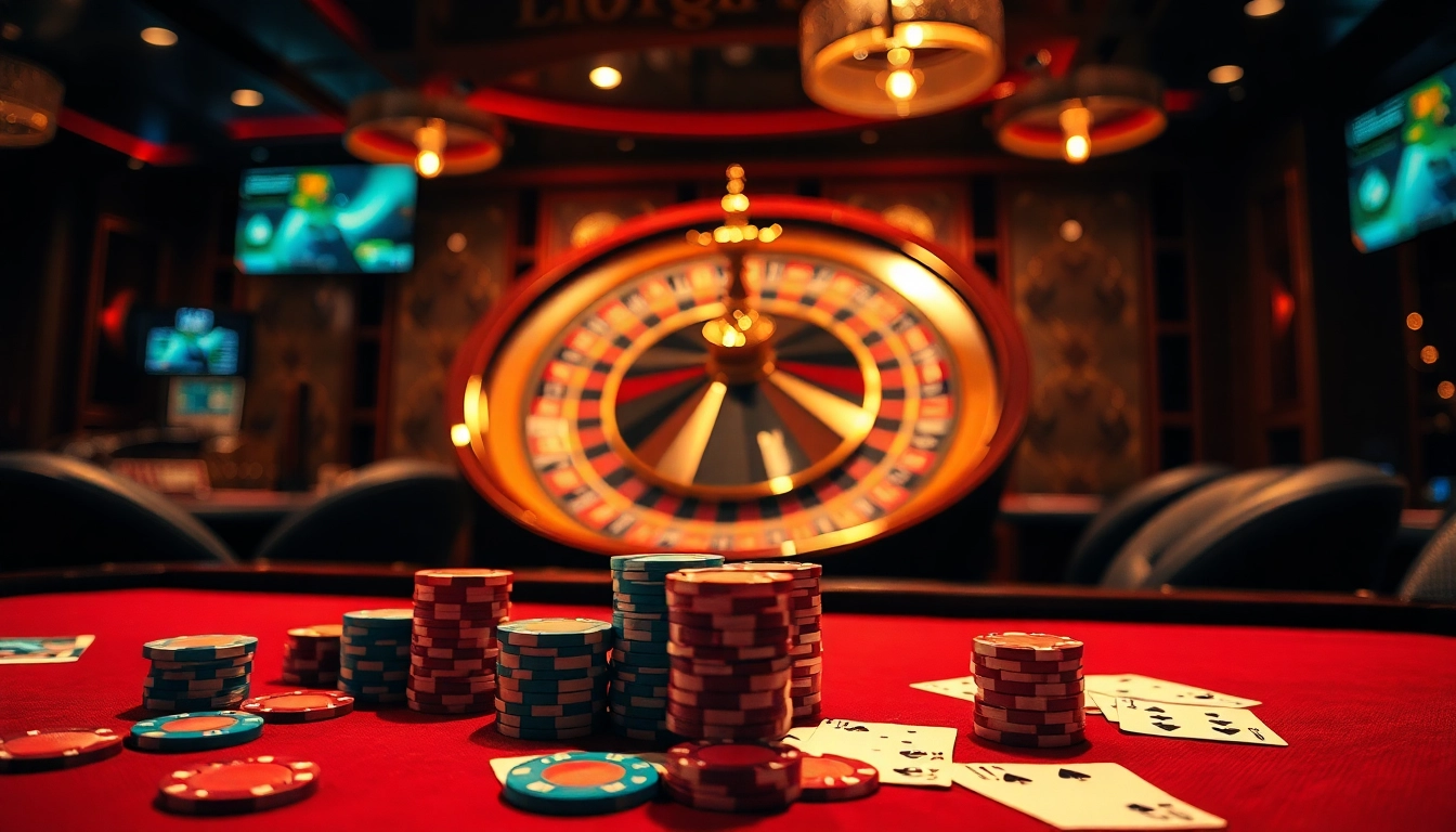 Dynamic gambling scene showcasing Nhà cái BL555's exciting poker and roulette experience.