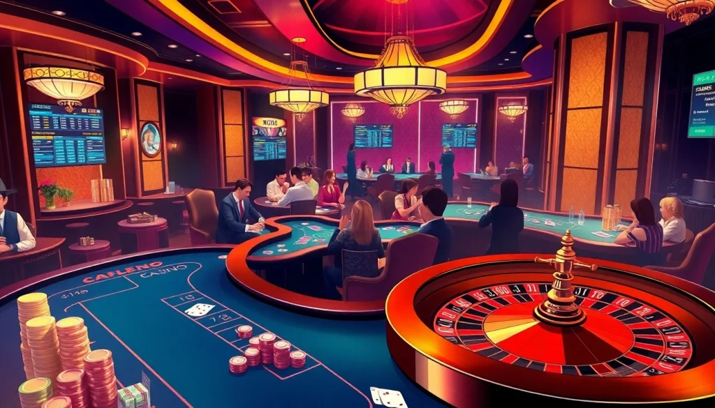 Experience exhilarating gaming moments at 8kbet featuring luxurious casino tables and vibrant players.