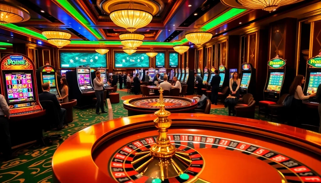 Engaging scene of players at 888new online casino, featuring elegant tables and vibrant slot machines.