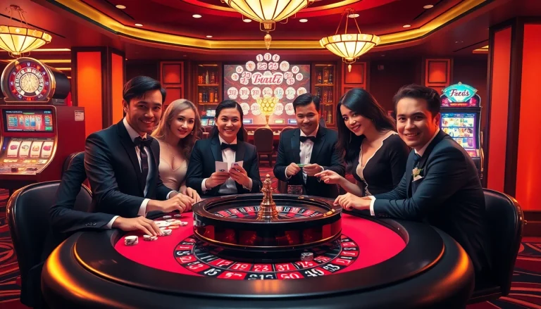 Engage in a thrilling casino atmosphere at https://789win2026.com/, featuring players at an exciting roulette table.