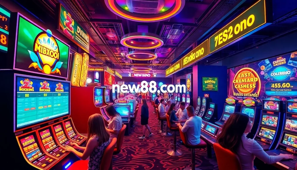Experience the vibrant gaming atmosphere at new88go.com with players engaged in exciting online casino games and sports betting.
