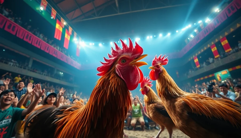 Experience live cockfighting excitement at SV368win.live, showcasing vibrant atmosphere and thrilling action.