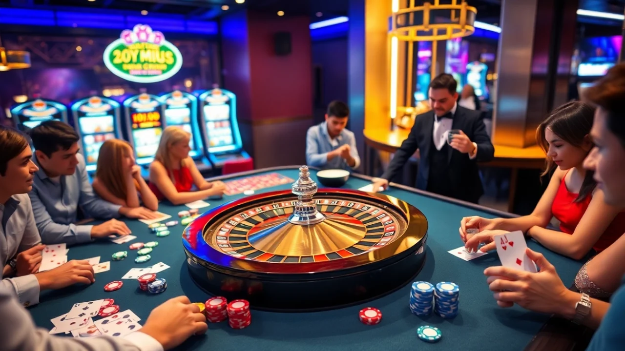 Experience the thrill of febet with vibrant casino visuals featuring players at a gaming table.