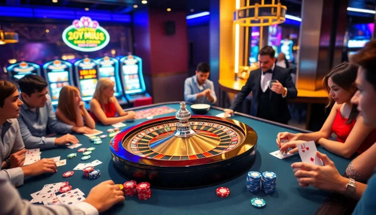 Experience the thrill of febet with vibrant casino visuals featuring players at a gaming table.
