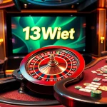 Experience the thrill of 13Win bet at a luxurious casino with vibrant gambling tables and poker chips.