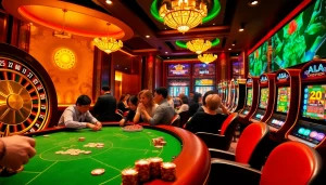 Gamblers enjoy link tài xỉu md5 at a vibrant casino table surrounded by excitement.