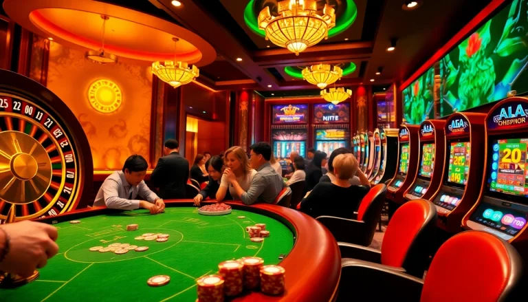 Gamblers enjoy link tài xỉu md5 at a vibrant casino table surrounded by excitement.