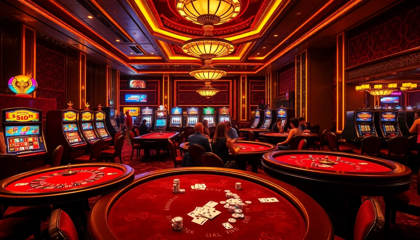 Experience the excitement of sunwin gaming with vibrant casino tables and engaging gamblers.