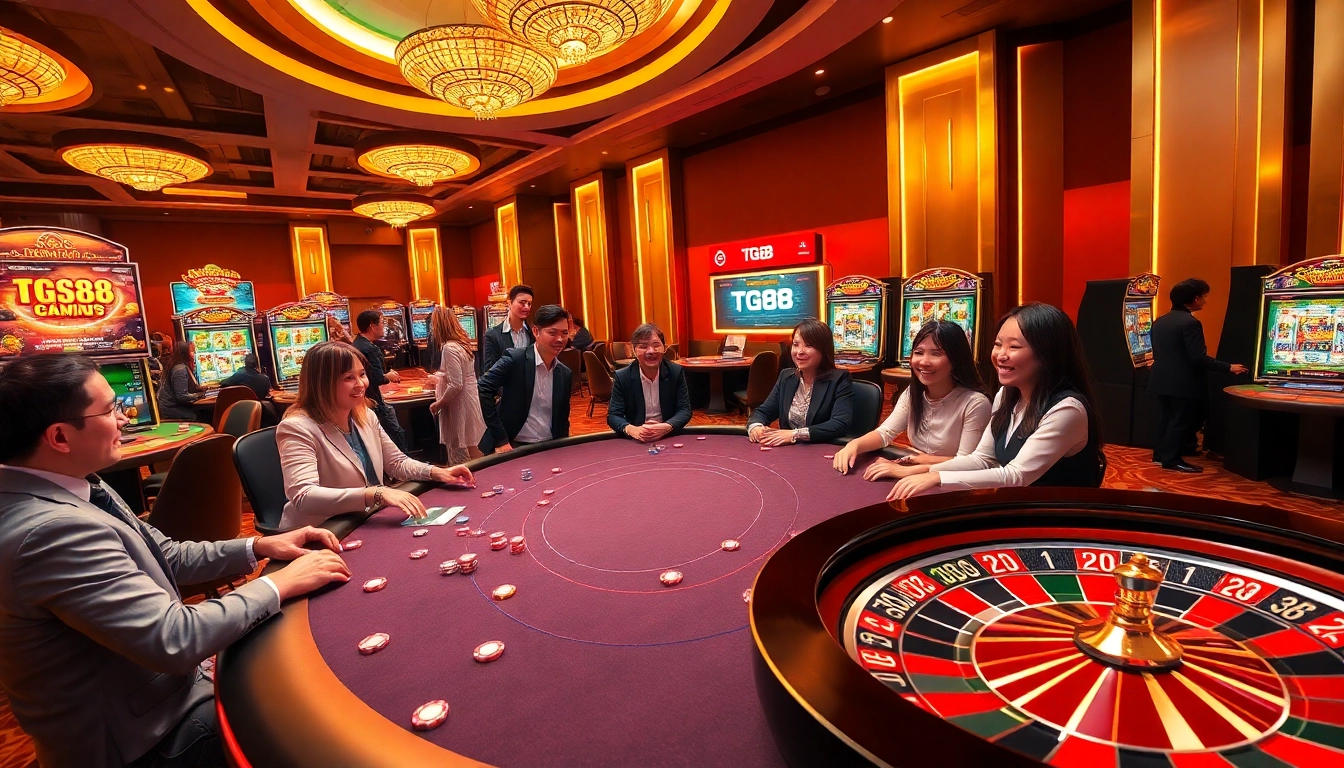 Players engaging in exciting games at TG88 casino, showcasing poker action and winning moments.