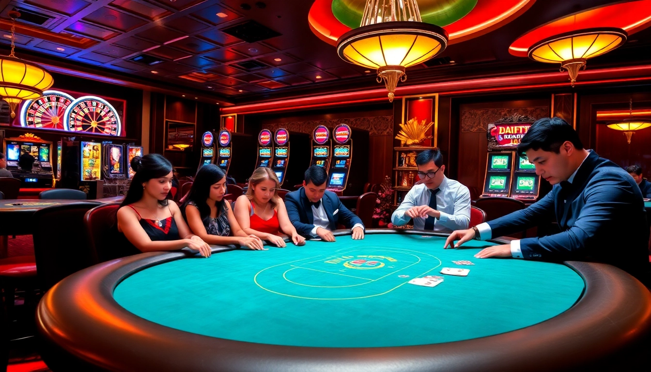 Experience the excitement of gambling at GG88 with players at a high-stakes poker table.