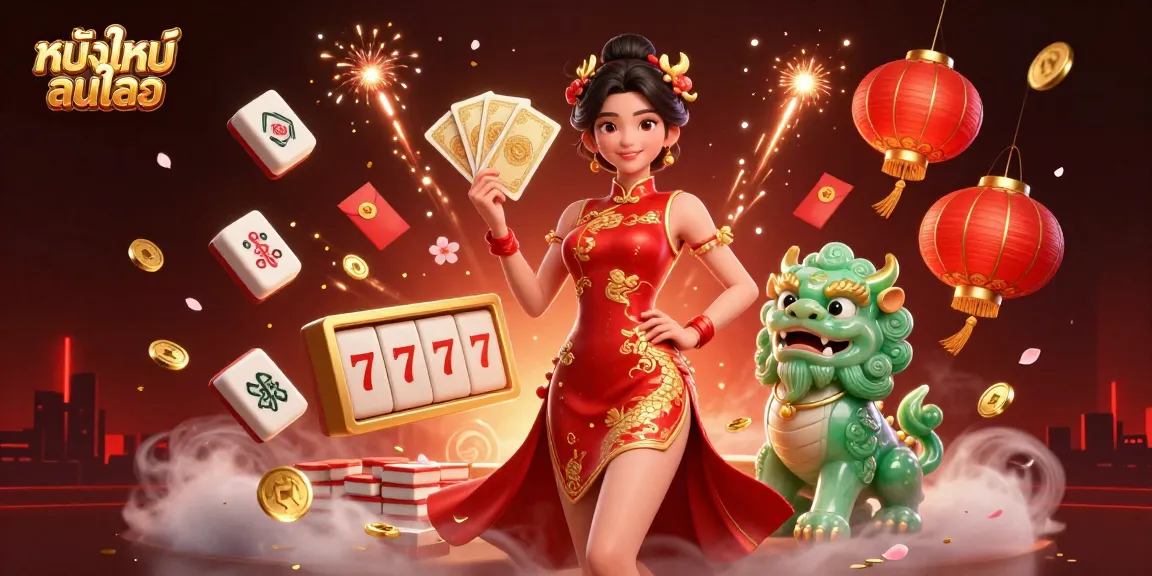 Experience หนังใหม่ชนโรง with an engaging 3D illustration showcasing vibrant casino elements and cultural motifs.