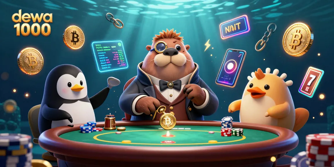 Experience the thrill at dewa 1000 as a walrus, penguin dealer, and pufferfish engage in an underwater poker game.