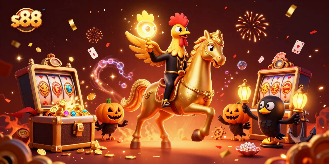 S88 casino scene exploding with gold coins and vibrant elements, showcasing an exciting gambling experience.
