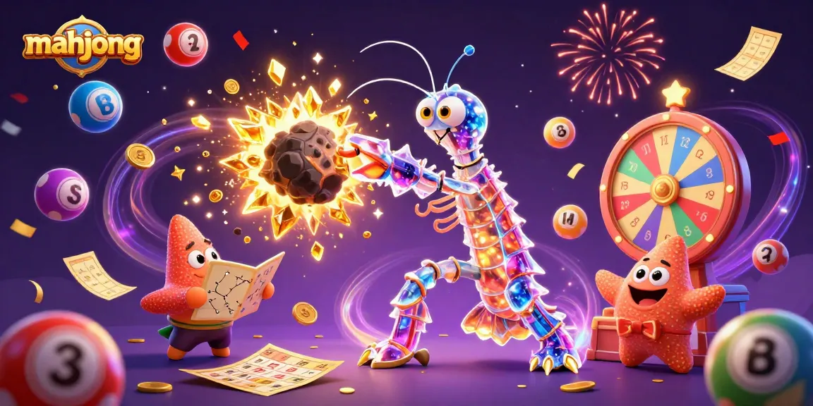 Engage with mahjong gameplay as a mantis shrimp unleashes gold on a vibrant casino scene.